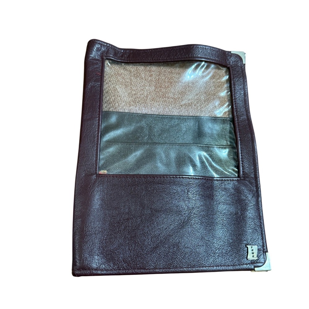 Vintage Brown Genuine Leather Portfolio‎ Folder YHWH Tweed Lined